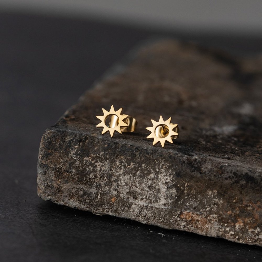 "Trendy Sun Stainless Steel Stud Earrings for Teens Girls/Women, MNL1113GL - Picture 2 of 9